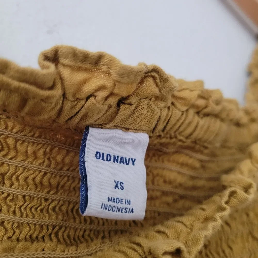 Old Navy Square Neck Smocked Puff Sleeve Top Mustard Yellow XS
